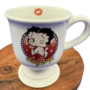 Betty Boop Coffee Mug Cup White Pedestal Red Heart Kiss Collectible Cartoon
